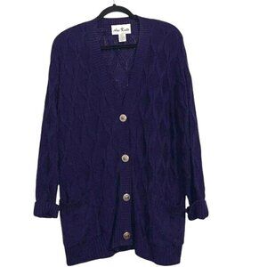 Ami Knits Purple Cable Knit Cardigan Sweater Size 16 Button Closure